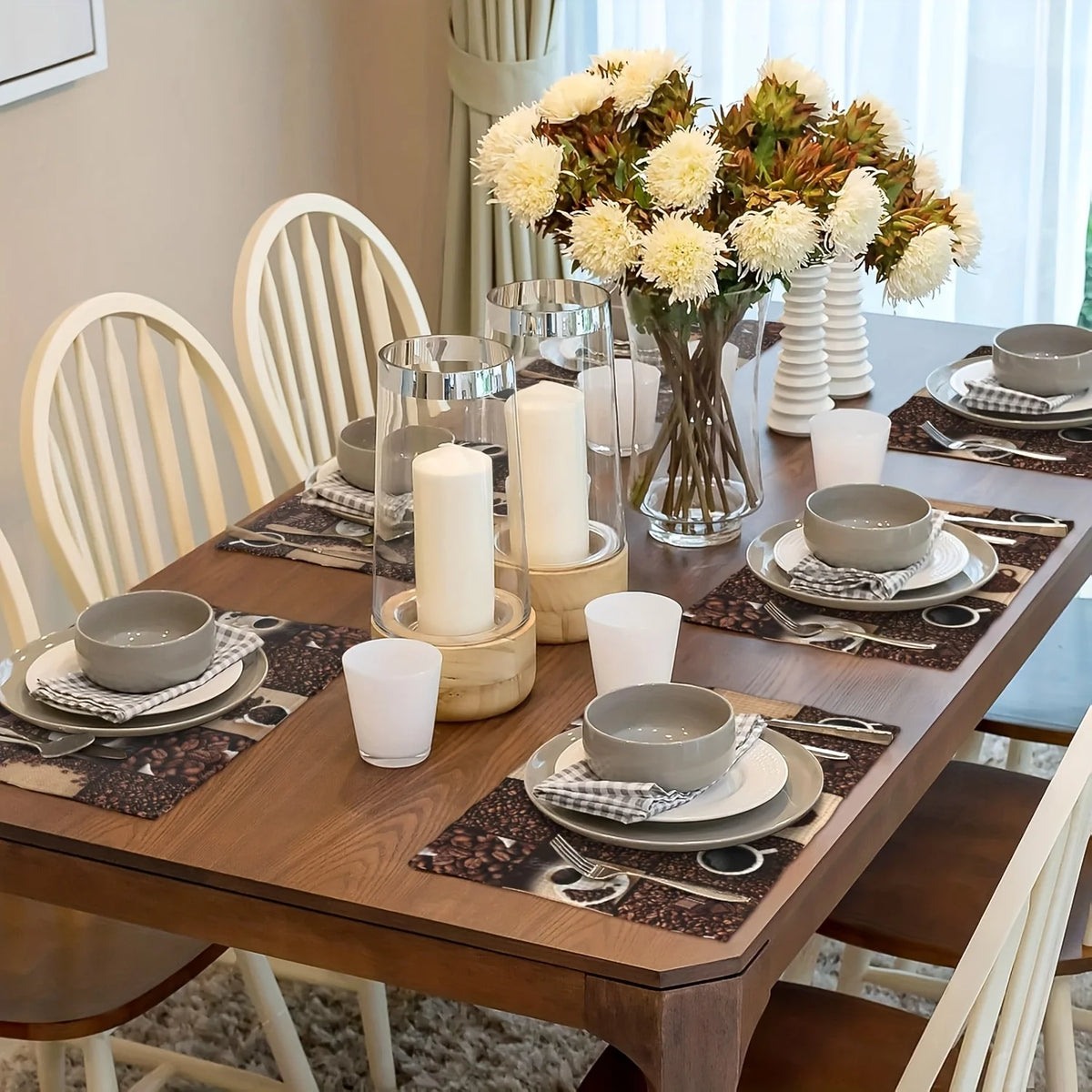 4/6/8pcs Coffee Beans Chocolate Cups Placemats Linen Washable Non Slip Heat Resistant Table Mats for Kitchen Dining Decor