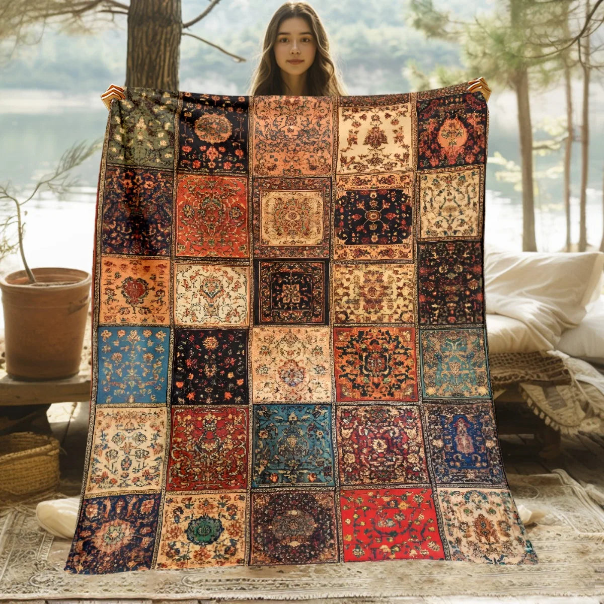 Luxurious Persian Tapestry Throw Blanket Cozy Decorative Ethnic Moroccan Style Vintage Autumn Winter Boho Sofa Couch Bed Decor