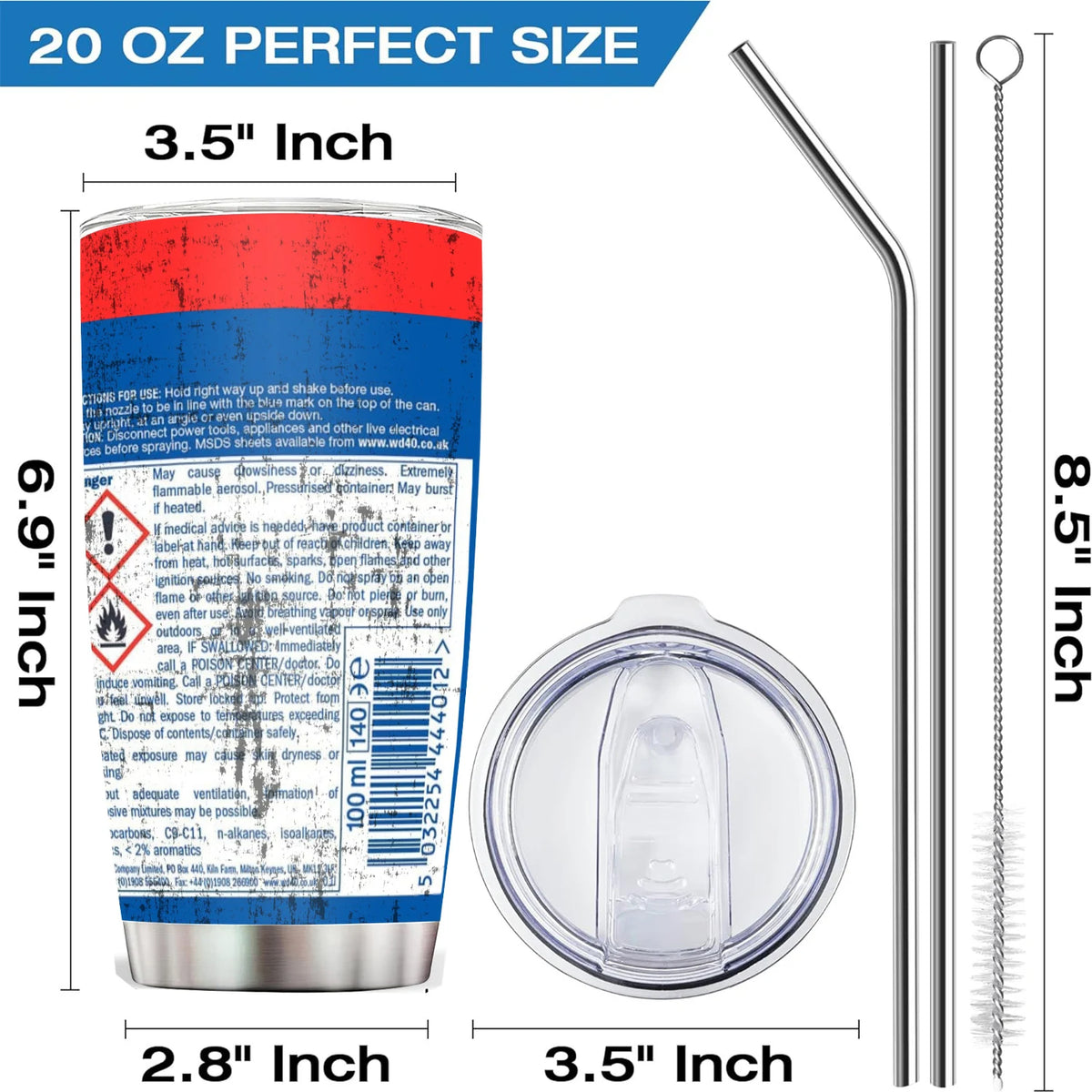20Oz WD40 Vacuum Tumbler cup STP Engine Oil Filter Print Mug Stainless Steel DoubleWall Water Bottle with Straw and Lid Reusable