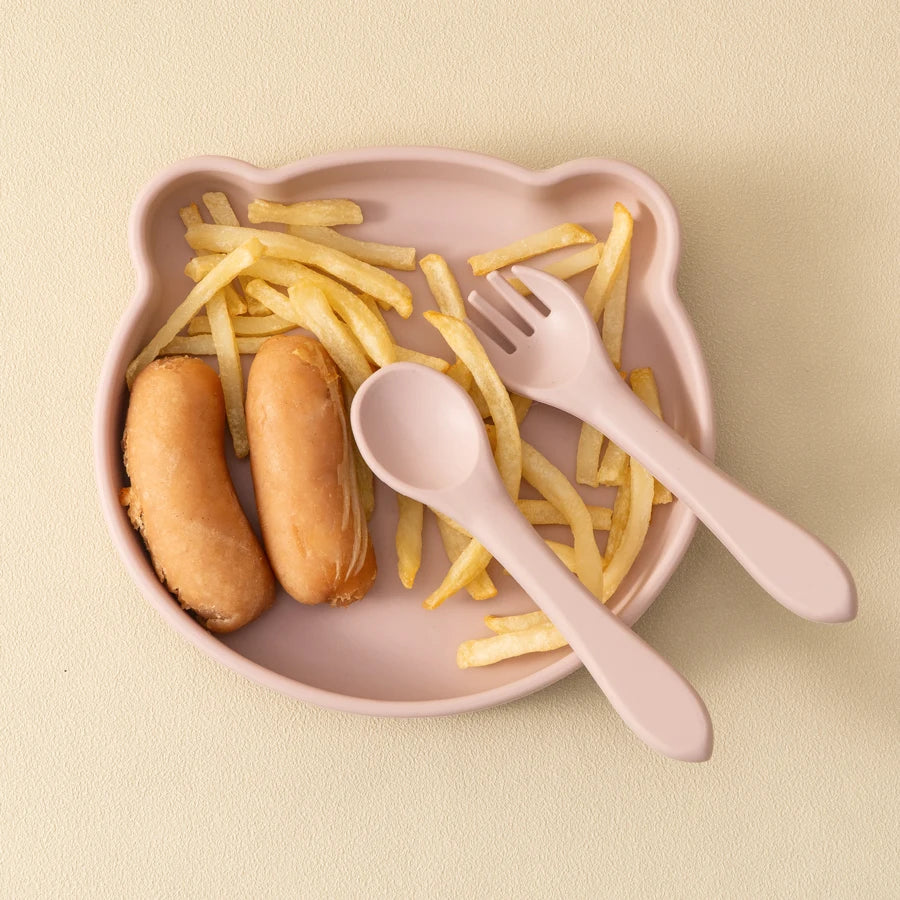 Mamaplan Silicone Kids Dishes Plate Soft Spoon Fork Cartoon Bear Dishes Plate Feeding Food Sucker Bowl Training Baby Tableware