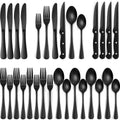 Black Silverware Set with Steak Knives, Flatware Set for 4, Food-Grade Tableware, Cutlery Set, Mirror Finished Utensil Sets