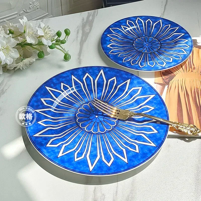 European style simple and luxurious Blue Seal Western dinner plate steak plate decoration afternoon tea Dim sum cake tableware