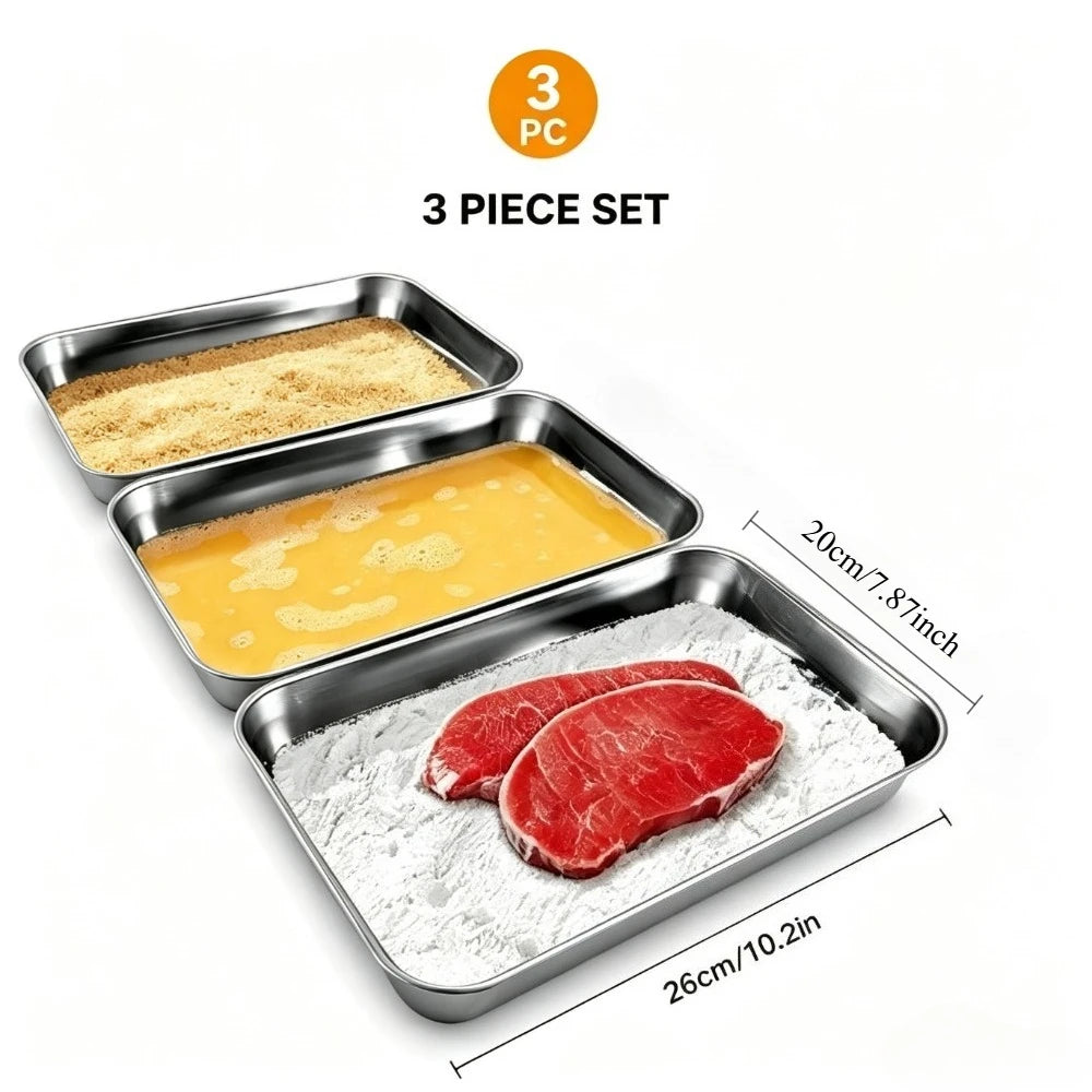 Stainless Steel Breading Pan Oven Safe Stainless Steel Breading Pan Food Prep Trays Set Marinating Meat Baking Kitchen Accessory