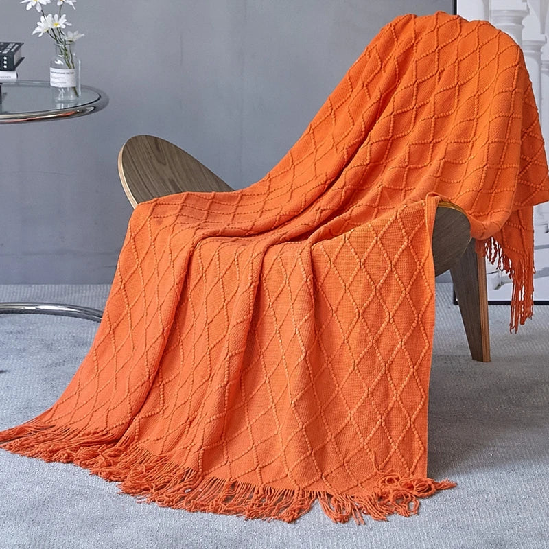 Khaki Gift Knitted Blanket with Tassels Chunky Vintage Luxury Farmhouse Throw Bedspread Oversized Blanket Cover Manta Para Sofá