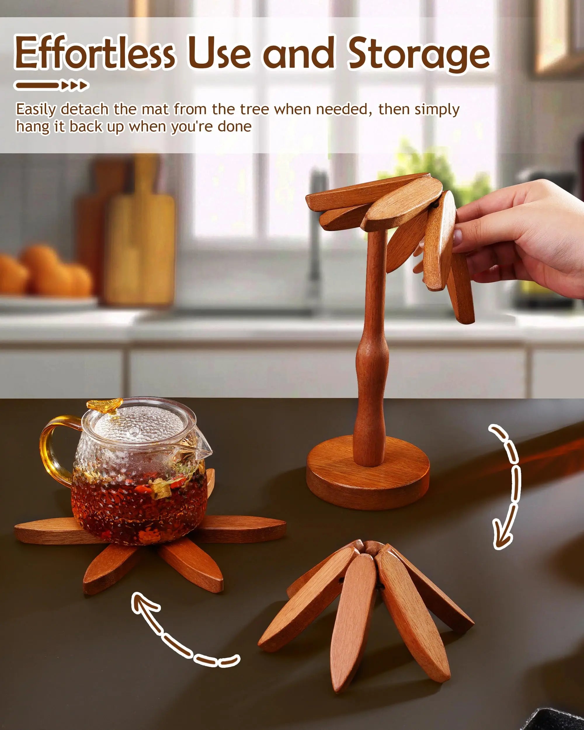 Wooden Trivets for Hot Dishes Decorative Christmas Tree Shape, Kitchen Wood Tree Trivet for Hot Pots and Pans 8” Heat Resistant