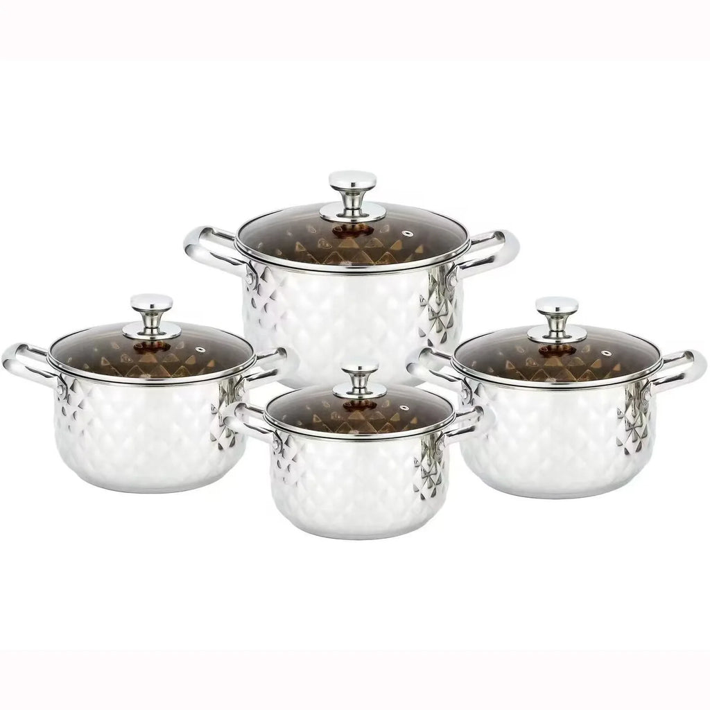 4-Piece set Thickened pot set Stainless steel cookware Diamond pot with lid Soup pot cookware