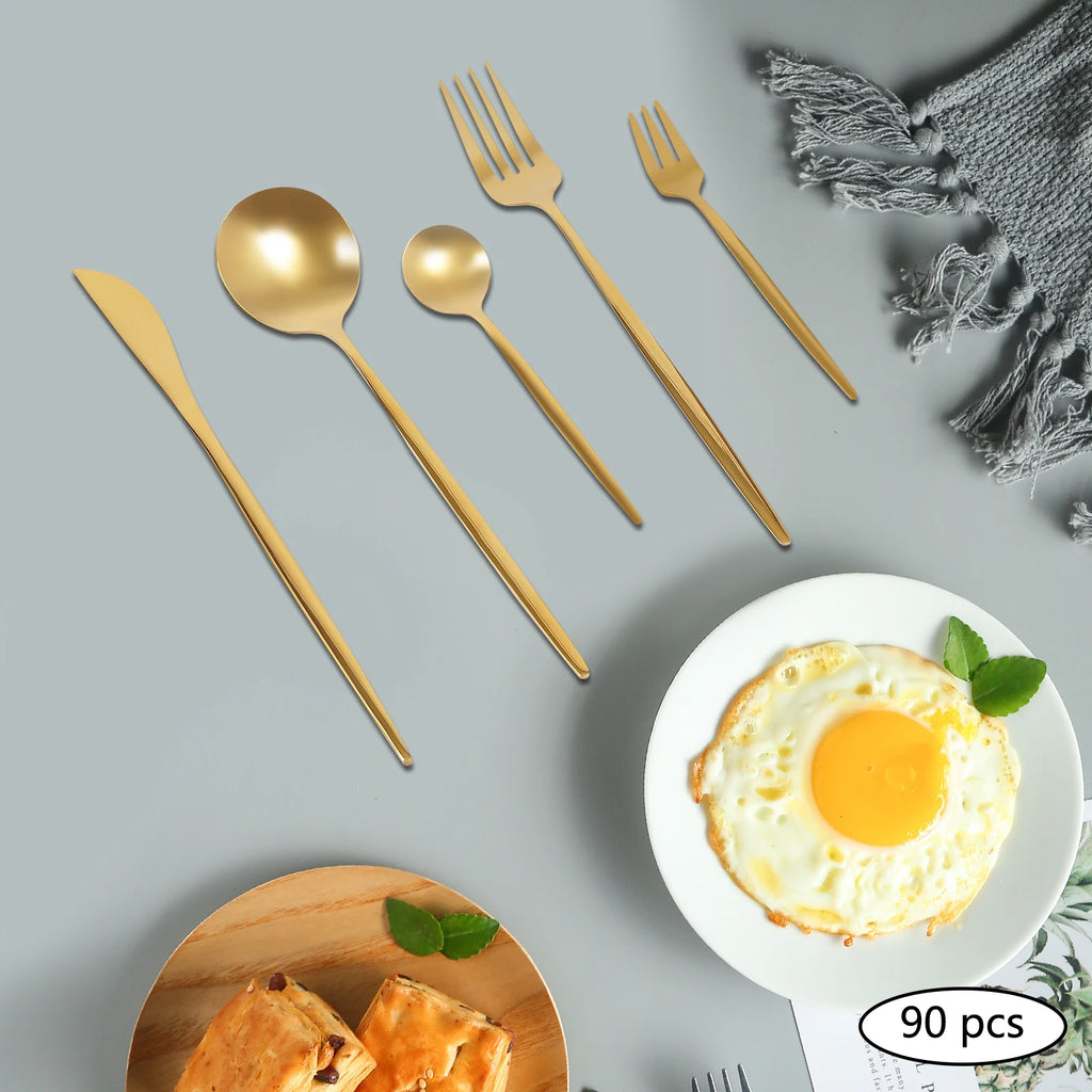90Pcs Gold Silverware Set Tableware Cutlery Set  Gold Flatware Cutlery Set, Stainless Steel Flatware Set for Home Restaurant Buffets