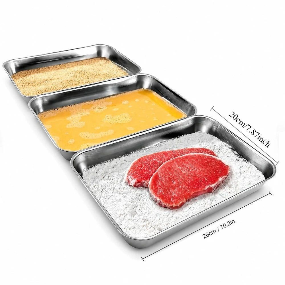 Stainless Steel Breading Pan Oven Safe Stainless Steel Breading Pan Food Prep Trays Set Marinating Meat Baking Kitchen Accessory
