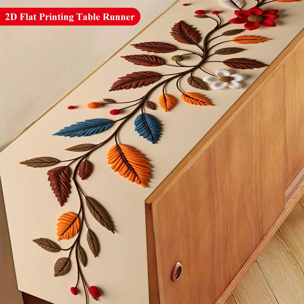 1pc Branches Leaves Flowers Table Runner Holiday Party Decorative Cloth for Home Kitchen Dining Office Living Room Dinner Table