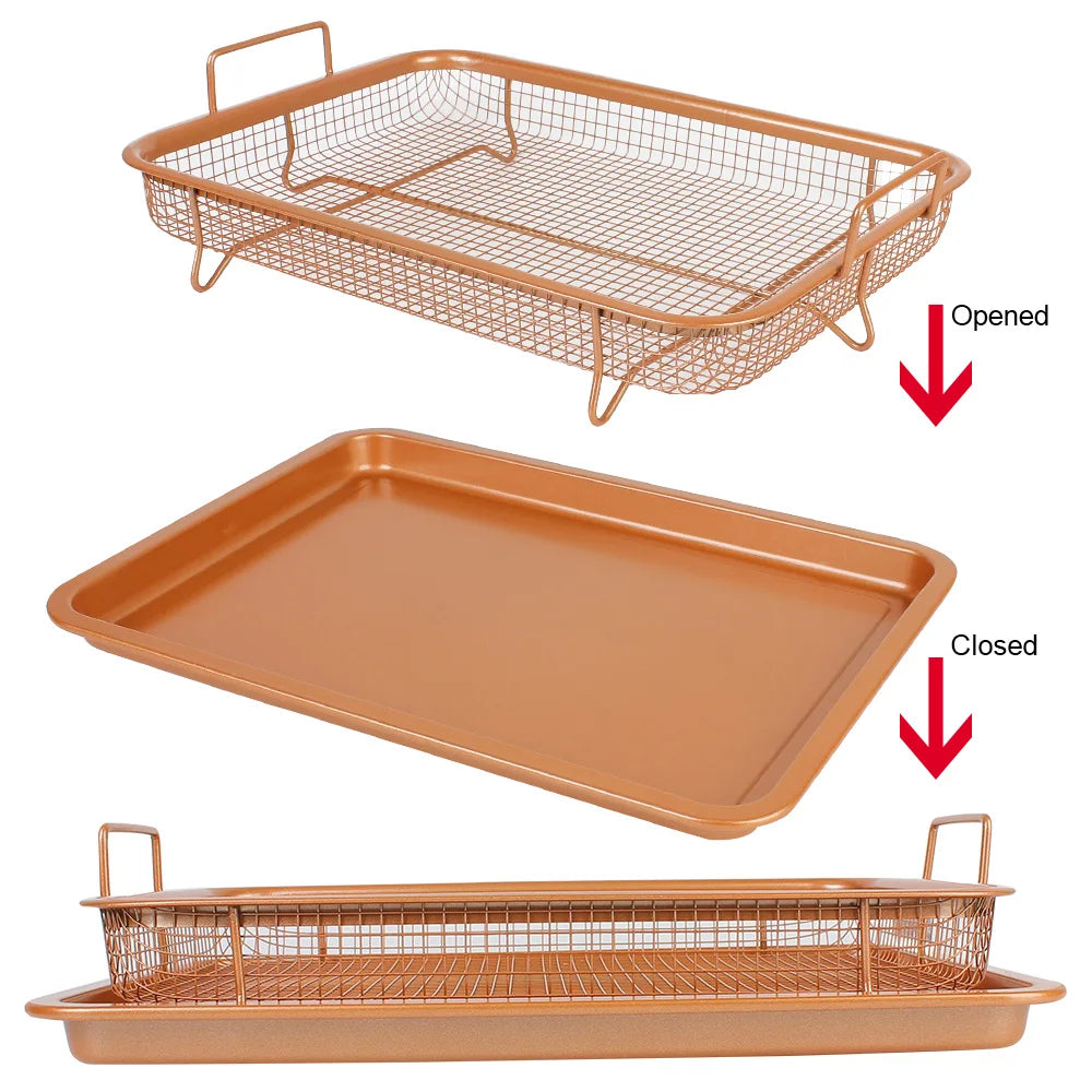 Oil Frying Baking Pan Grill Crispy Mesh Stainless Steel Baking Tray Copper For Oven Air Fryer BBQ Non-stick Chips Basket
