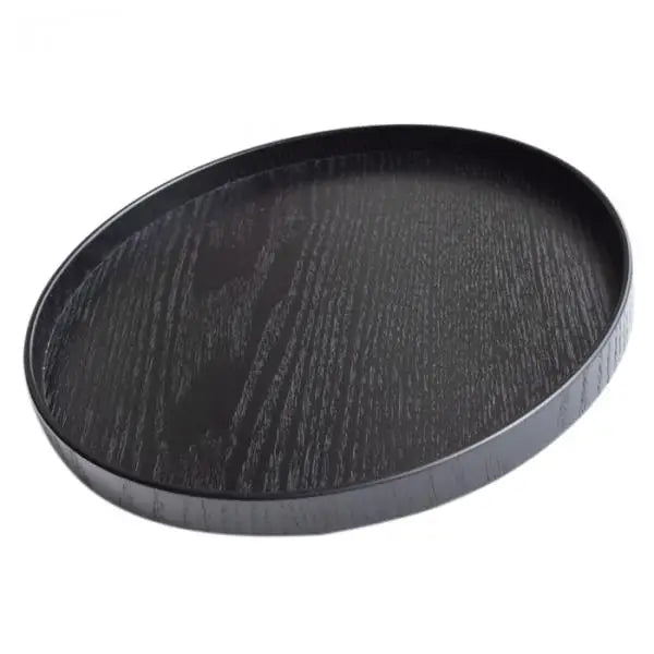 Round Wood Serving Tray, Extra Large Rustic Food Snack Serving Trays Salad Bowl Platter Carrying Plate for Black