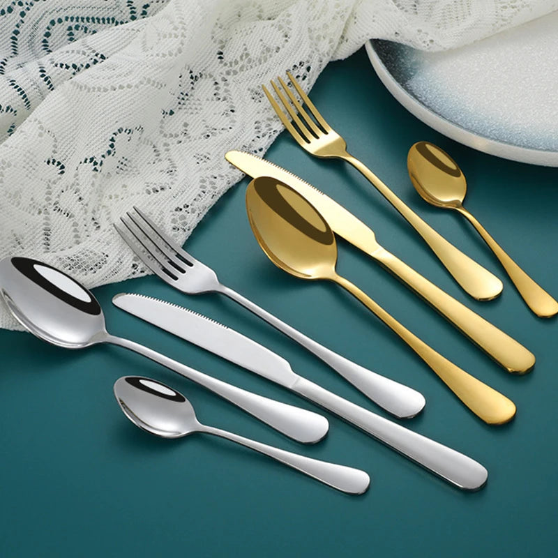 6/30pcs Stainless Steel Tableware Set, Including Knife, Fork, Knife, Tea Fork and Tea Spoon, Suitable for Holiday Parties.