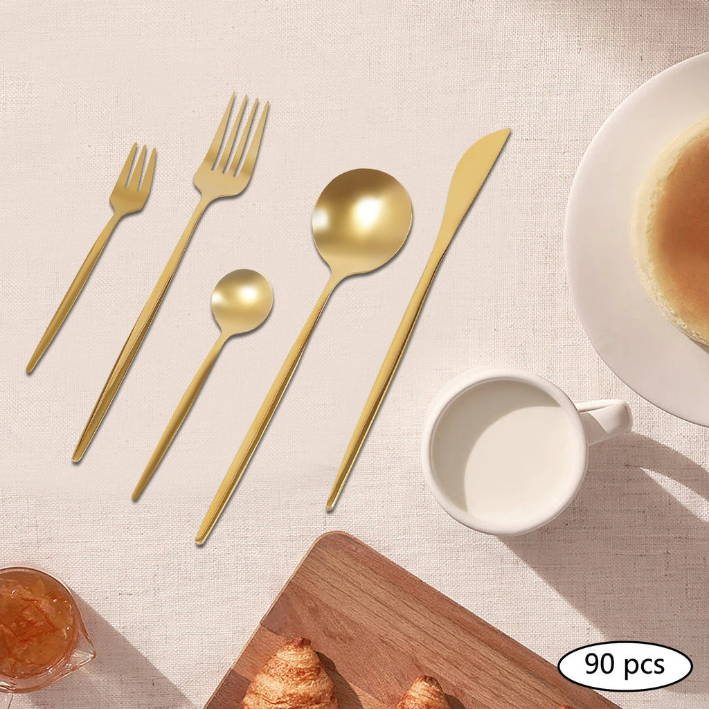 90Pcs Gold Silverware Set Tableware Cutlery Set  Gold Flatware Cutlery Set, Stainless Steel Flatware Set for Home Restaurant Buffets