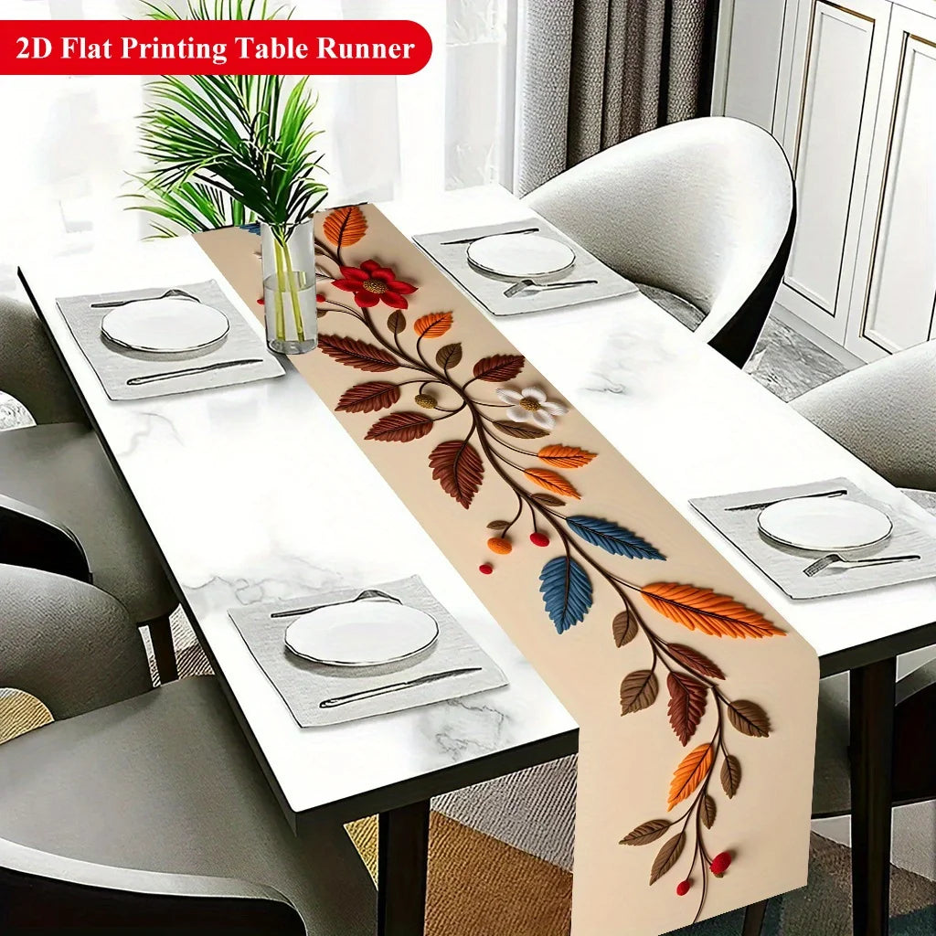 1pc Branches Leaves Flowers Table Runner Holiday Party Decorative Cloth for Home Kitchen Dining Office Living Room Dinner Table