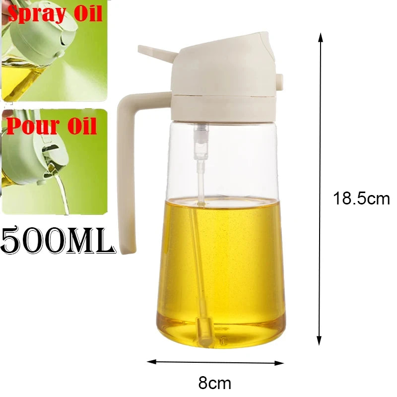 2-in-1 Oil Dispenser & Sprayer 500ML Leakproof Olive Oil Sprayer Bottle for Cooking Spray Airfryer BBQ Camping