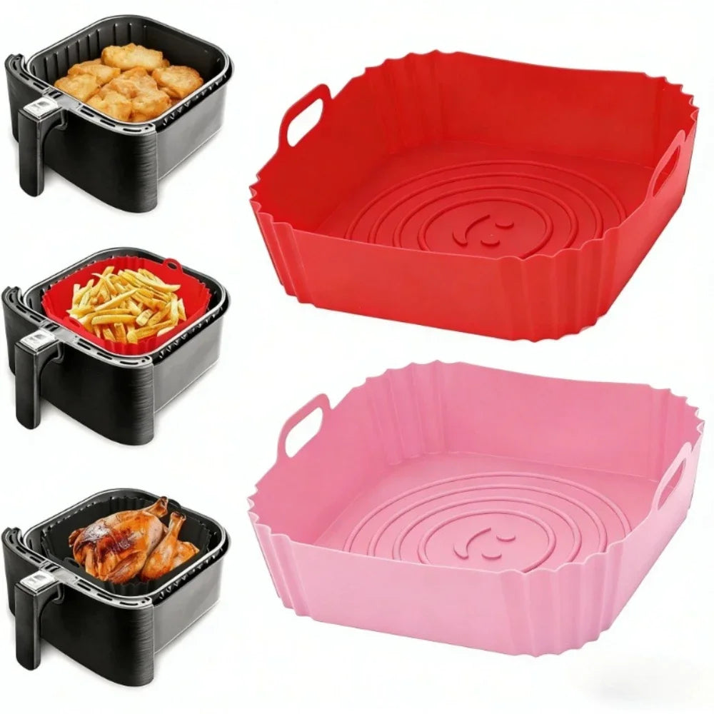 Reusable Silicone Air Fryer Oven Baking Tray Non-stick Liner Pan Accessories Pizza Chicken Kitchen Gadgets