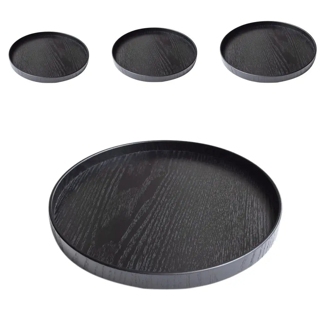 Round Wood Serving Tray, Extra Large Rustic Food Snack Serving Trays Salad Bowl Platter Carrying Plate for Black
