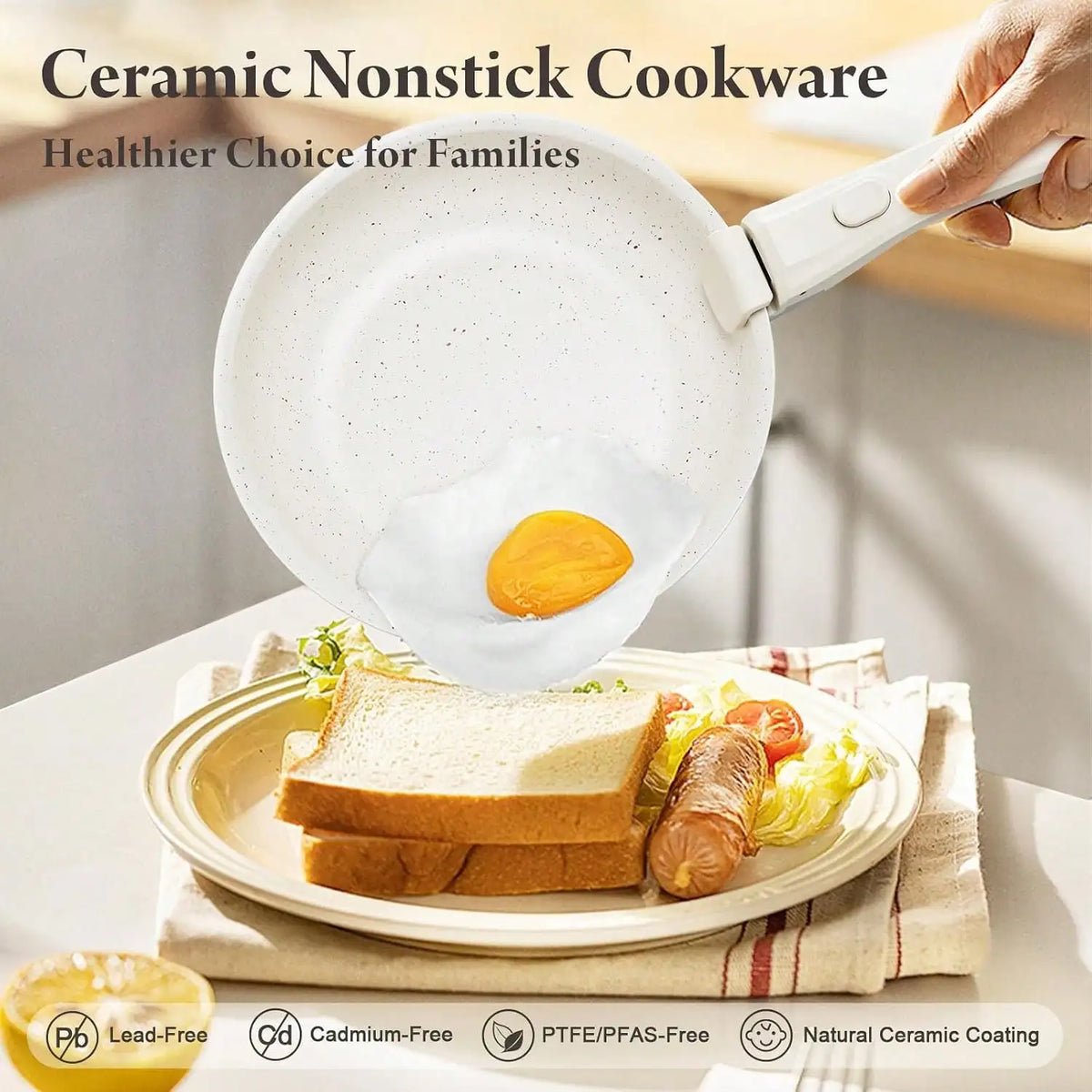 22 Piece Non Stick Ceramic Cookware Set With Removable Handles Induction Compatible Dishwasher Ptfe White Pots And Pans Set