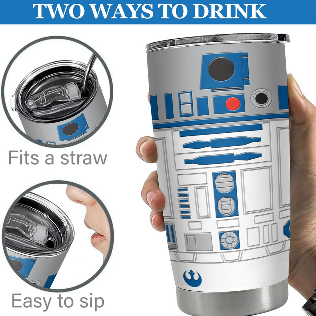 20Oz R2-D2 Robot Print Stainless Steel Vacuum Double Walled Insulated Tumbler with Straw and Lid Keep Cold Hot drink Car Cup