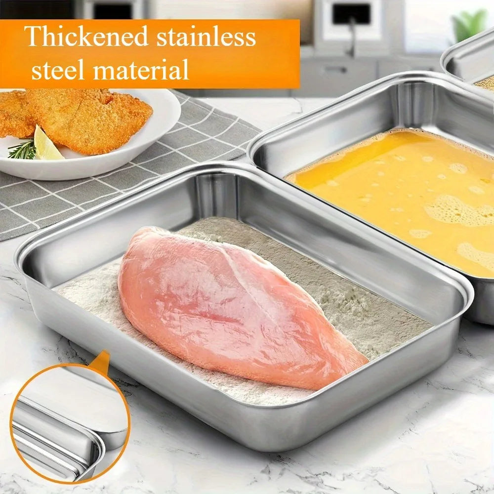 Stainless Steel Breading Pan Oven Safe Stainless Steel Breading Pan Food Prep Trays Set Marinating Meat Baking Kitchen Accessory