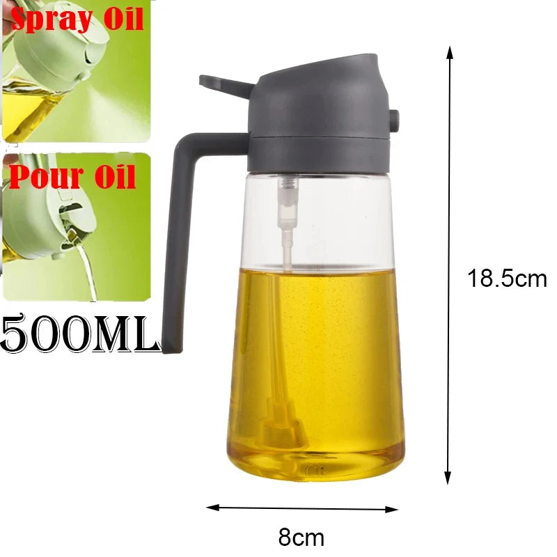 2-in-1 Oil Dispenser & Sprayer 500ML Leakproof Olive Oil Sprayer Bottle for Cooking Spray Airfryer BBQ Camping