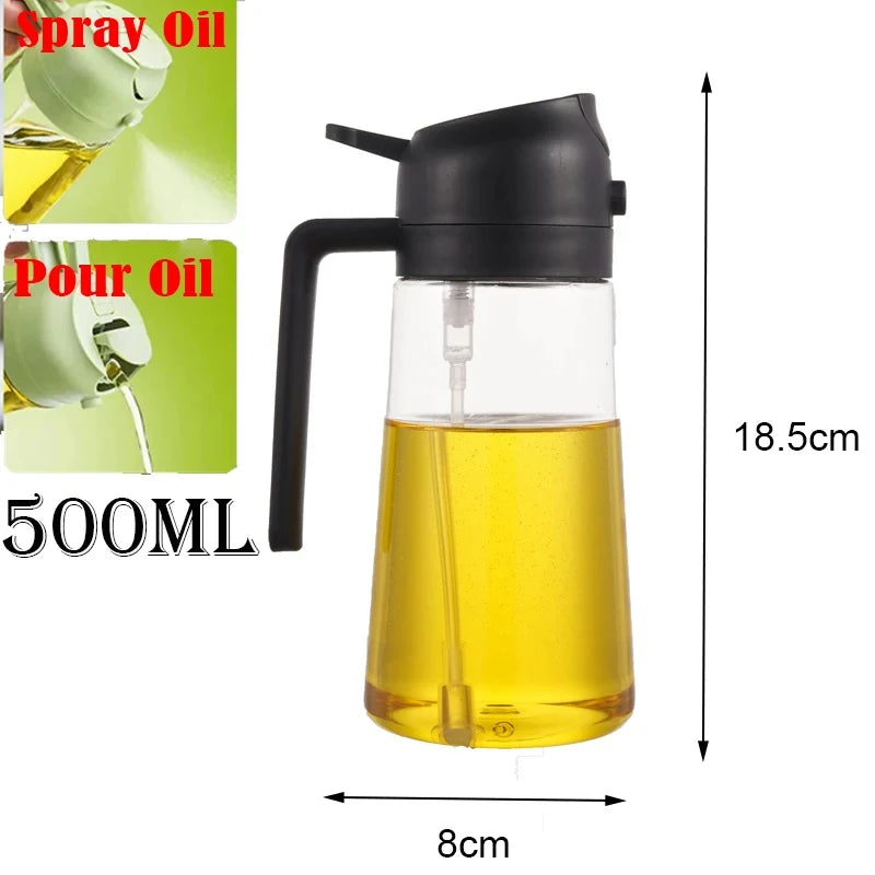 2-in-1 Oil Dispenser & Sprayer 500ML Leakproof Olive Oil Sprayer Bottle for Cooking Spray Airfryer BBQ Camping
