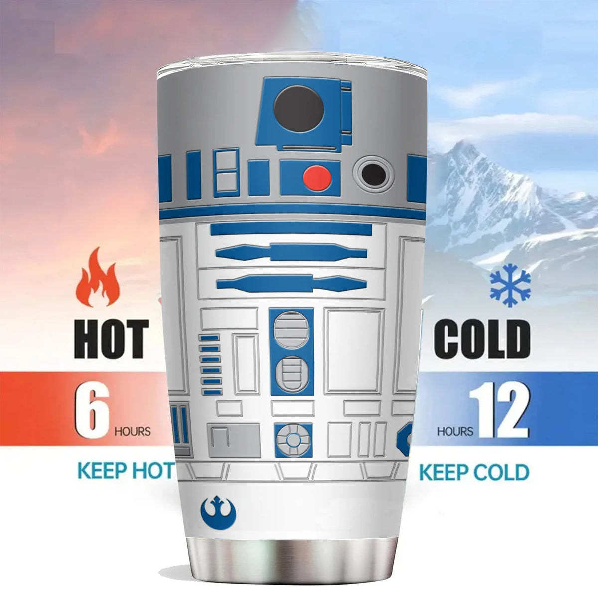 20Oz R2-D2 Robot Print Stainless Steel Vacuum Double Walled Insulated Tumbler with Straw and Lid Keep Cold Hot drink Car Cup
