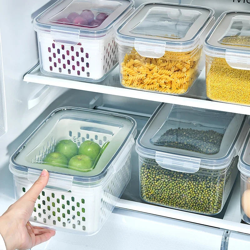 1/3pcs Refrigerator Storage Box Fridge Organizer Fresh Vegetable Fruit Drain Basket Storage Container Pantry Kitchen Organizer
