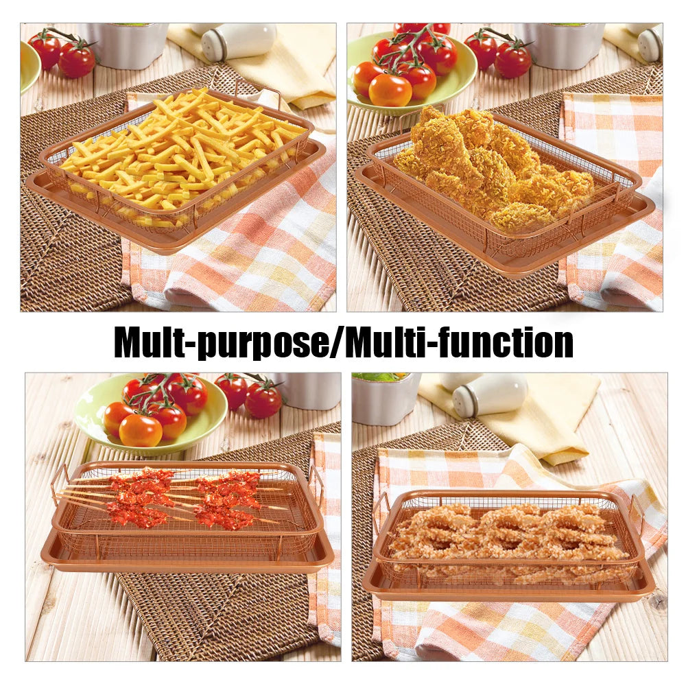 Oil Frying Baking Pan Grill Crispy Mesh Stainless Steel Baking Tray Copper For Oven Air Fryer BBQ Non-stick Chips Basket
