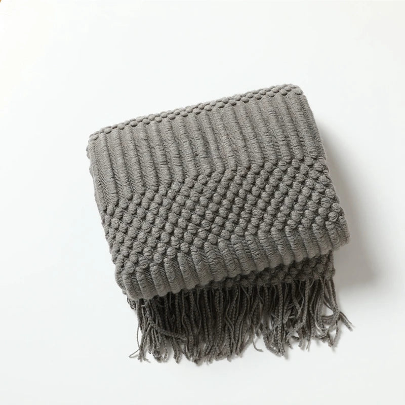 Khaki Gift Knitted Blanket with Tassels Chunky Vintage Luxury Farmhouse Throw Bedspread Oversized Blanket Cover Manta Para Sofá