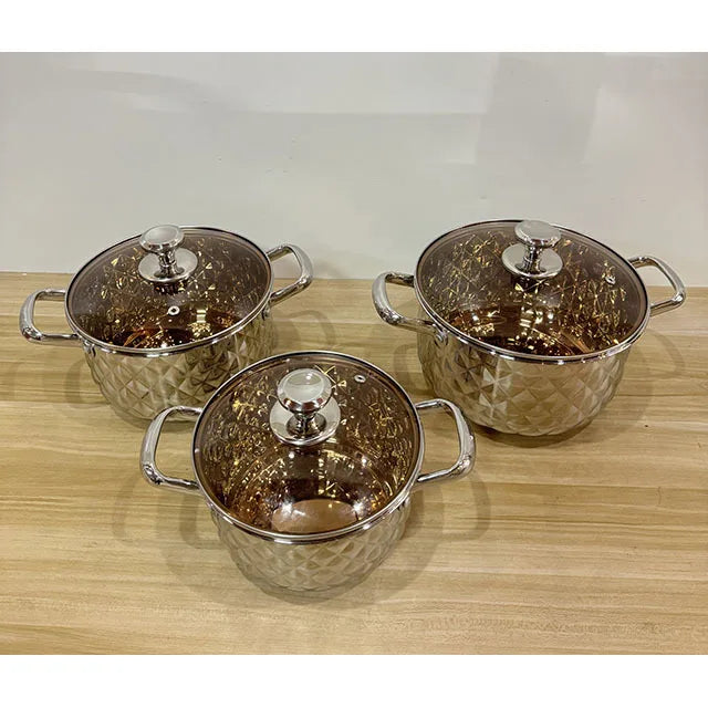 4-Piece set Thickened pot set Stainless steel cookware Diamond pot with lid Soup pot cookware