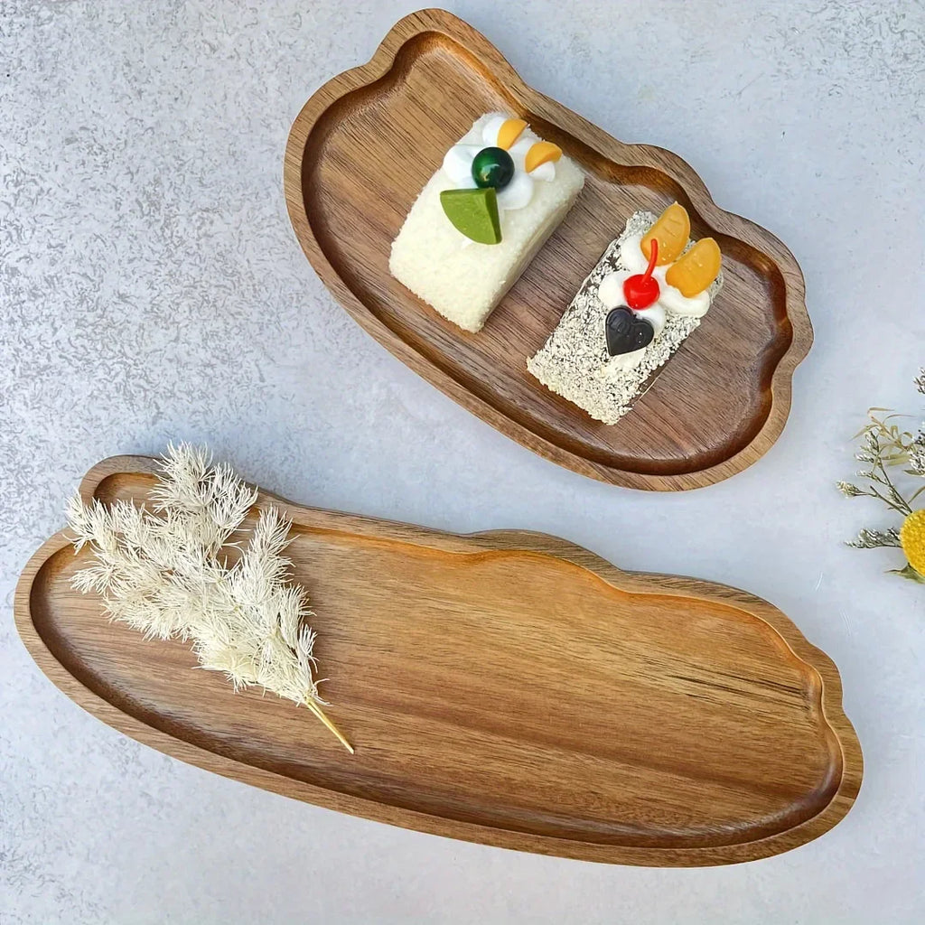 Japanese Wooden Tea Tray Multi Functional  Fruits Desserts Bread Storage Heat Resistant Solid Wood Home Decor Kitchen Essential‌