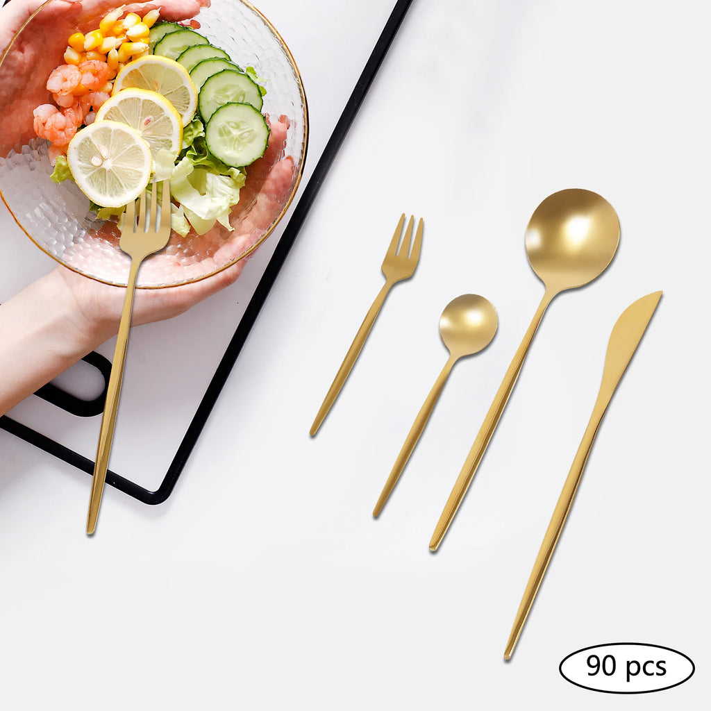90Pcs Gold Silverware Set Tableware Cutlery Set  Gold Flatware Cutlery Set, Stainless Steel Flatware Set for Home Restaurant Buffets