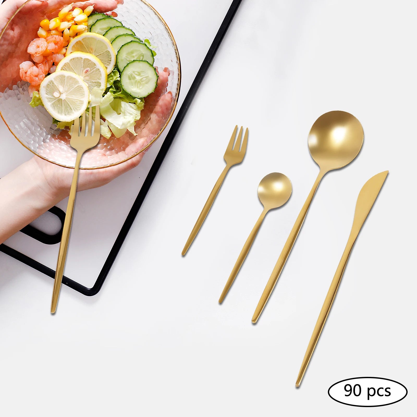 90Pcs Gold Silverware Set Tableware Cutlery Set  Gold Flatware Cutlery Set, Stainless Steel Flatware Set for Home Restaurant Buffets