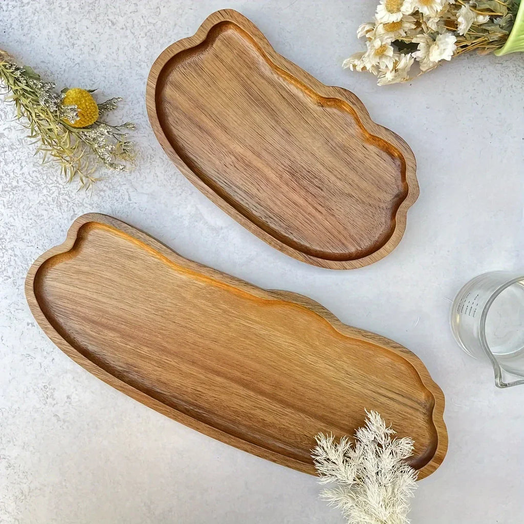 Japanese Wooden Tea Tray Multi Functional  Fruits Desserts Bread Storage Heat Resistant Solid Wood Home Decor Kitchen Essential‌