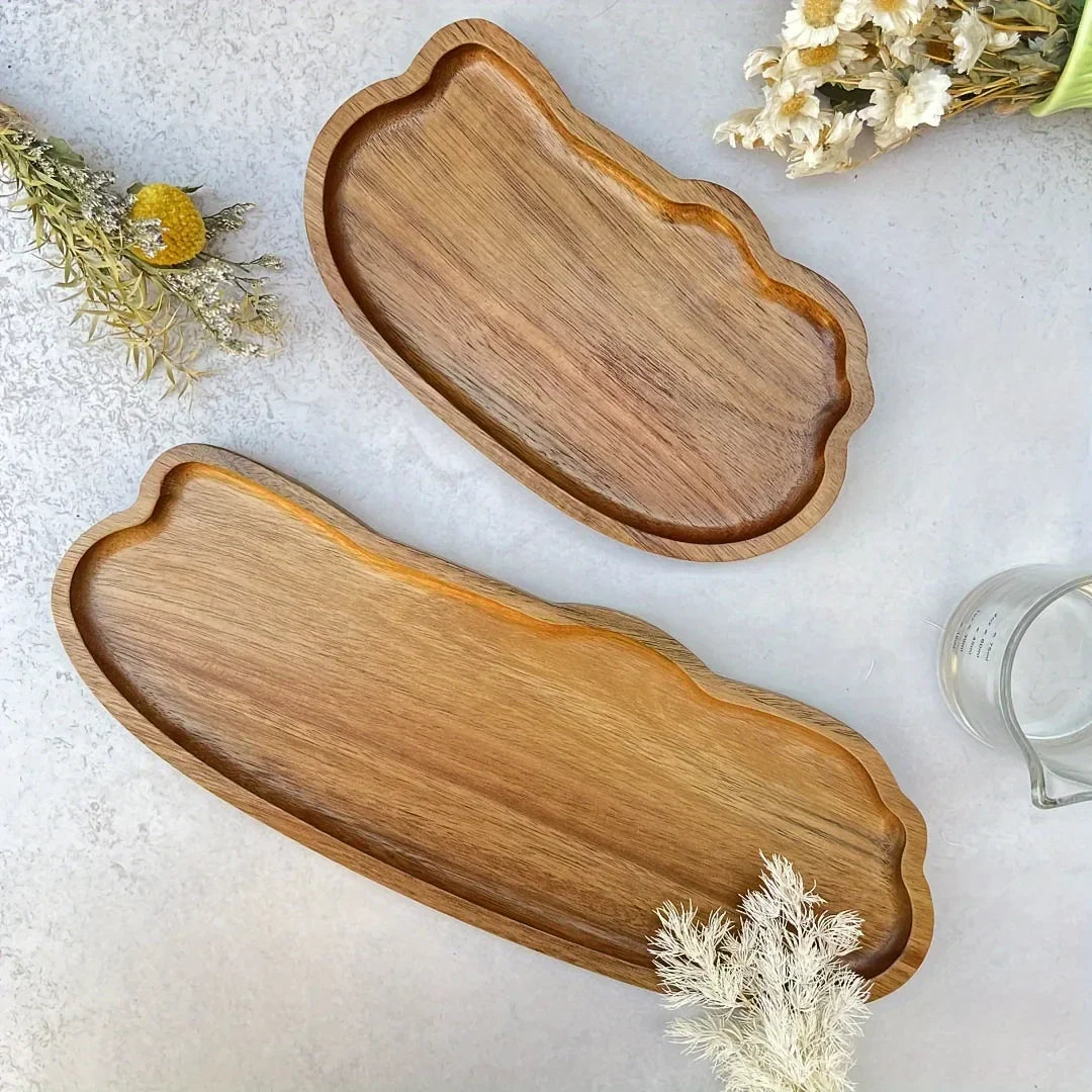 Japanese Wooden Tea Tray Multi Functional  Fruits Desserts Bread Storage Heat Resistant Solid Wood Home Decor Kitchen Essential‌