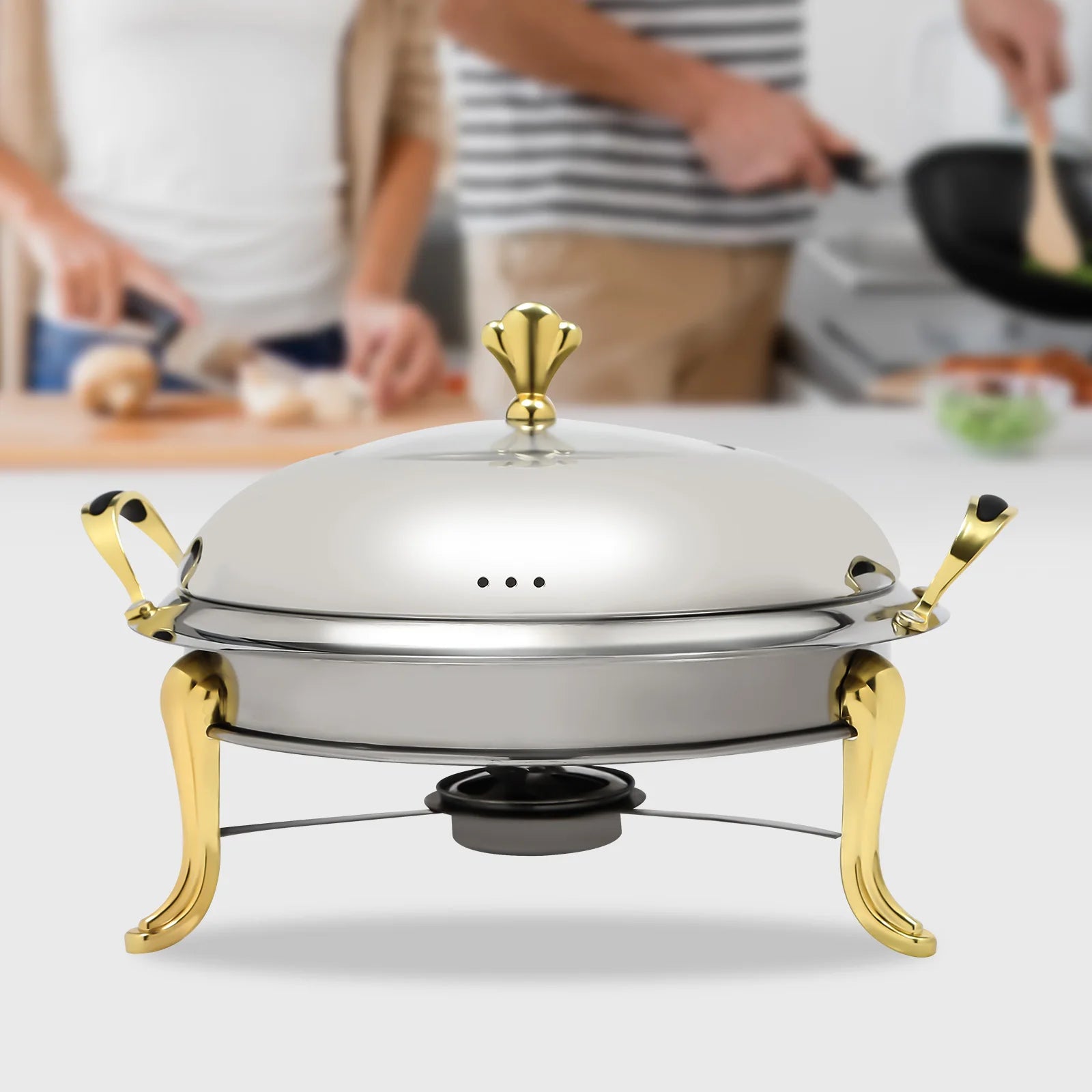 Round Gold Chafing Dish for Buffet 2.64QT Stainless Steel Food Warmer w/ Lid & Handle, Buffet Warmer Chafers  for Parties, Weddings, Catering