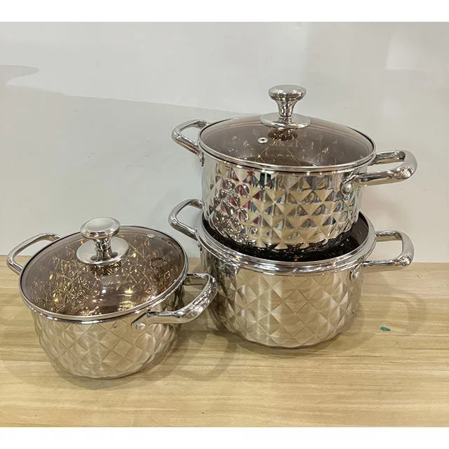 4-Piece set Thickened pot set Stainless steel cookware Diamond pot with lid Soup pot cookware