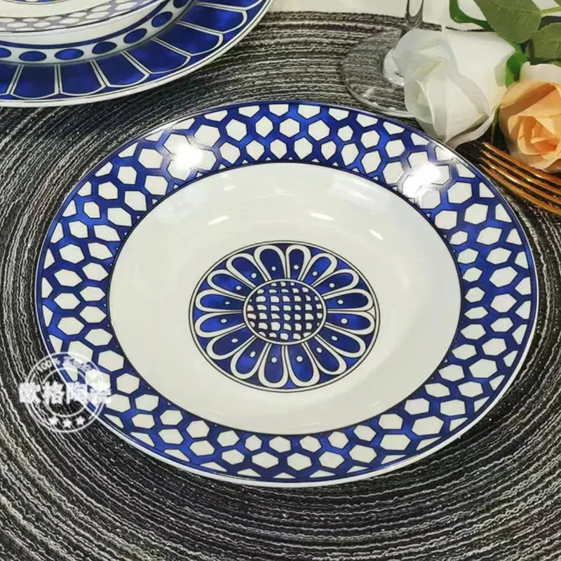 European style simple and luxurious Blue Seal Western dinner plate steak plate decoration afternoon tea Dim sum cake tableware