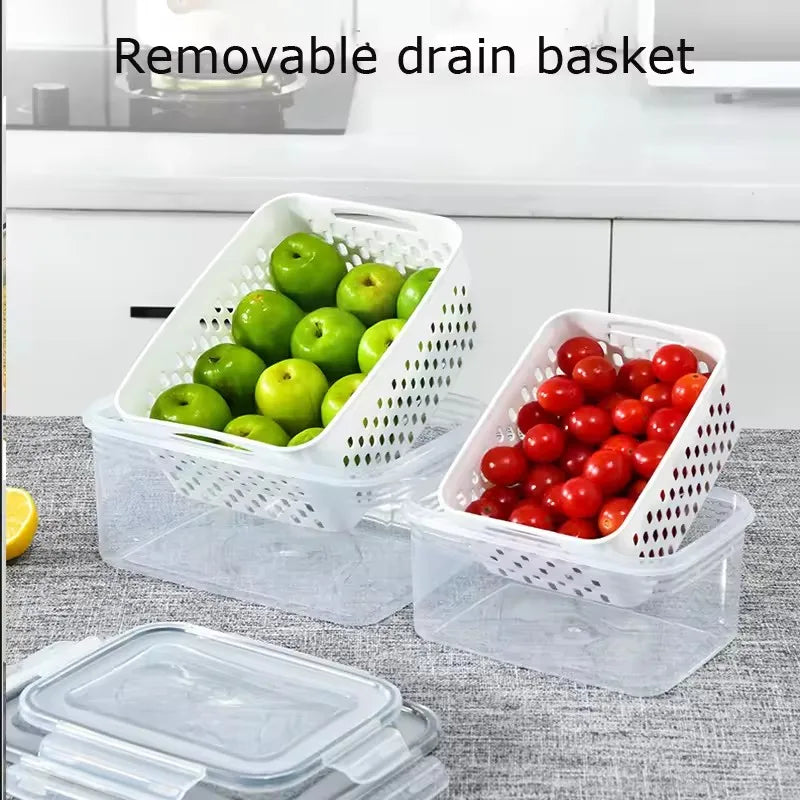 1/3pcs Refrigerator Storage Box Fridge Organizer Fresh Vegetable Fruit Drain Basket Storage Container Pantry Kitchen Organizer
