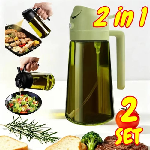 2-in-1 Oil Dispenser & Sprayer 500ML Leakproof Olive Oil Sprayer Bottle for Cooking Spray Airfryer BBQ Camping