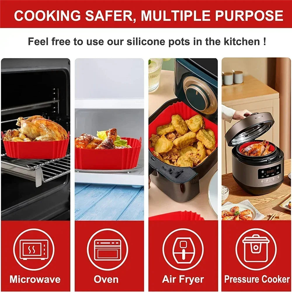 Reusable Silicone Air Fryer Oven Baking Tray Non-stick Liner Pan Accessories Pizza Chicken Kitchen Gadgets