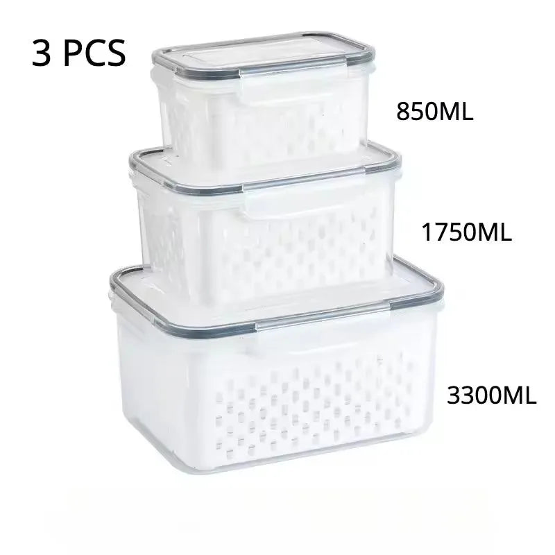 1/3pcs Refrigerator Storage Box Fridge Organizer Fresh Vegetable Fruit Drain Basket Storage Container Pantry Kitchen Organizer