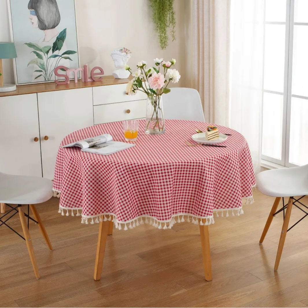 Floral Linen Cotton Tablecloth Pastoral Floral Rustic Washable Round Table Cover For Farmhouse Decor,Picnic,Tabletop Decor