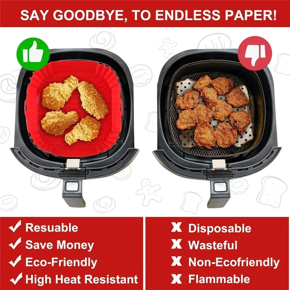 Reusable Silicone Air Fryer Oven Baking Tray Non-stick Liner Pan Accessories Pizza Chicken Kitchen Gadgets
