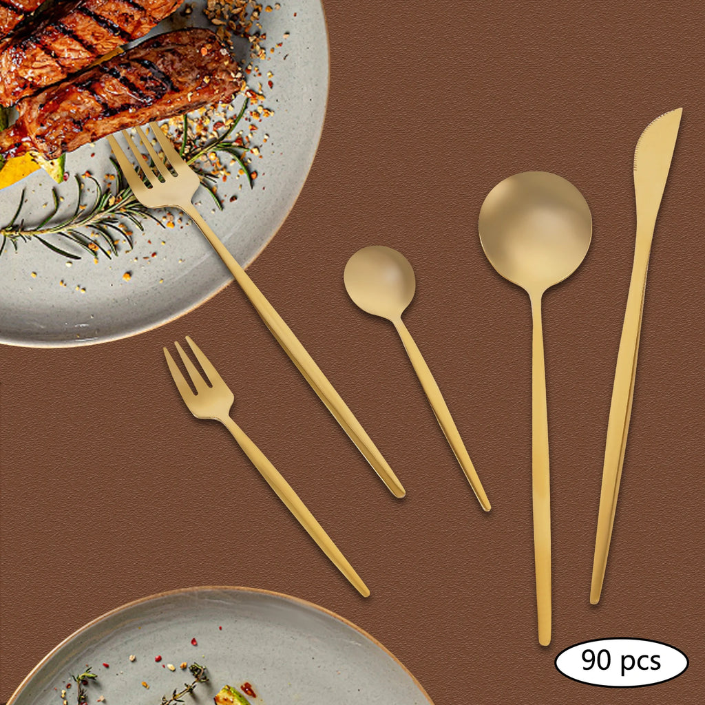 90Pcs Gold Silverware Set Tableware Cutlery Set  Gold Flatware Cutlery Set, Stainless Steel Flatware Set for Home Restaurant Buffets