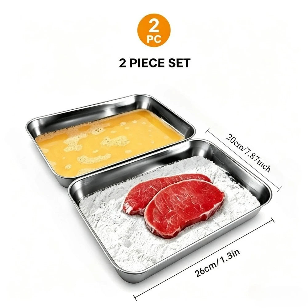 Stainless Steel Breading Pan Oven Safe Stainless Steel Breading Pan Food Prep Trays Set Marinating Meat Baking Kitchen Accessory