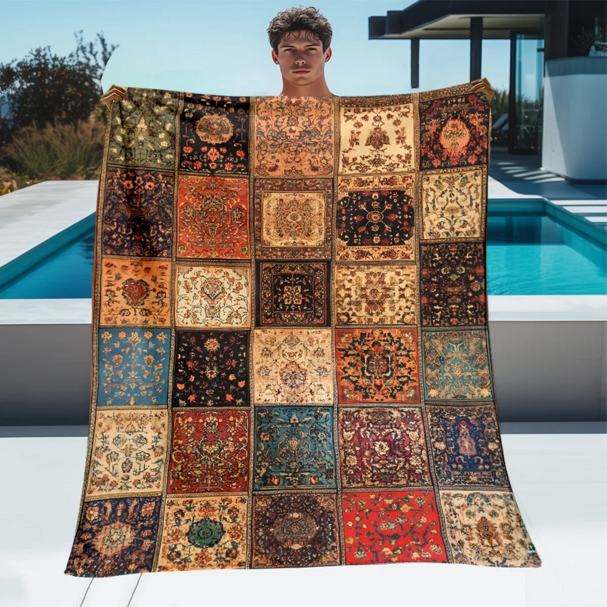 Luxurious Persian Tapestry Throw Blanket Cozy Decorative Ethnic Moroccan Style Vintage Autumn Winter Boho Sofa Couch Bed Decor