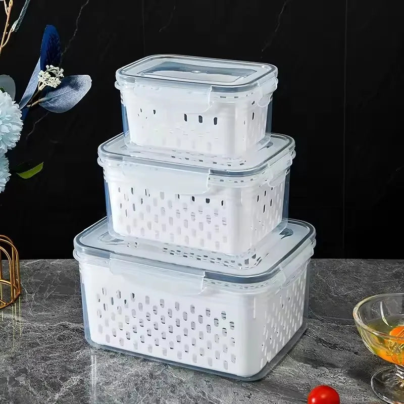 1/3pcs Refrigerator Storage Box Fridge Organizer Fresh Vegetable Fruit Drain Basket Storage Container Pantry Kitchen Organizer