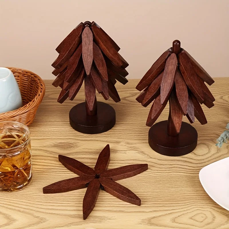 Wooden Trivets for Hot Dishes Decorative Christmas Tree Shape, Kitchen Wood Tree Trivet for Hot Pots and Pans 8” Heat Resistant